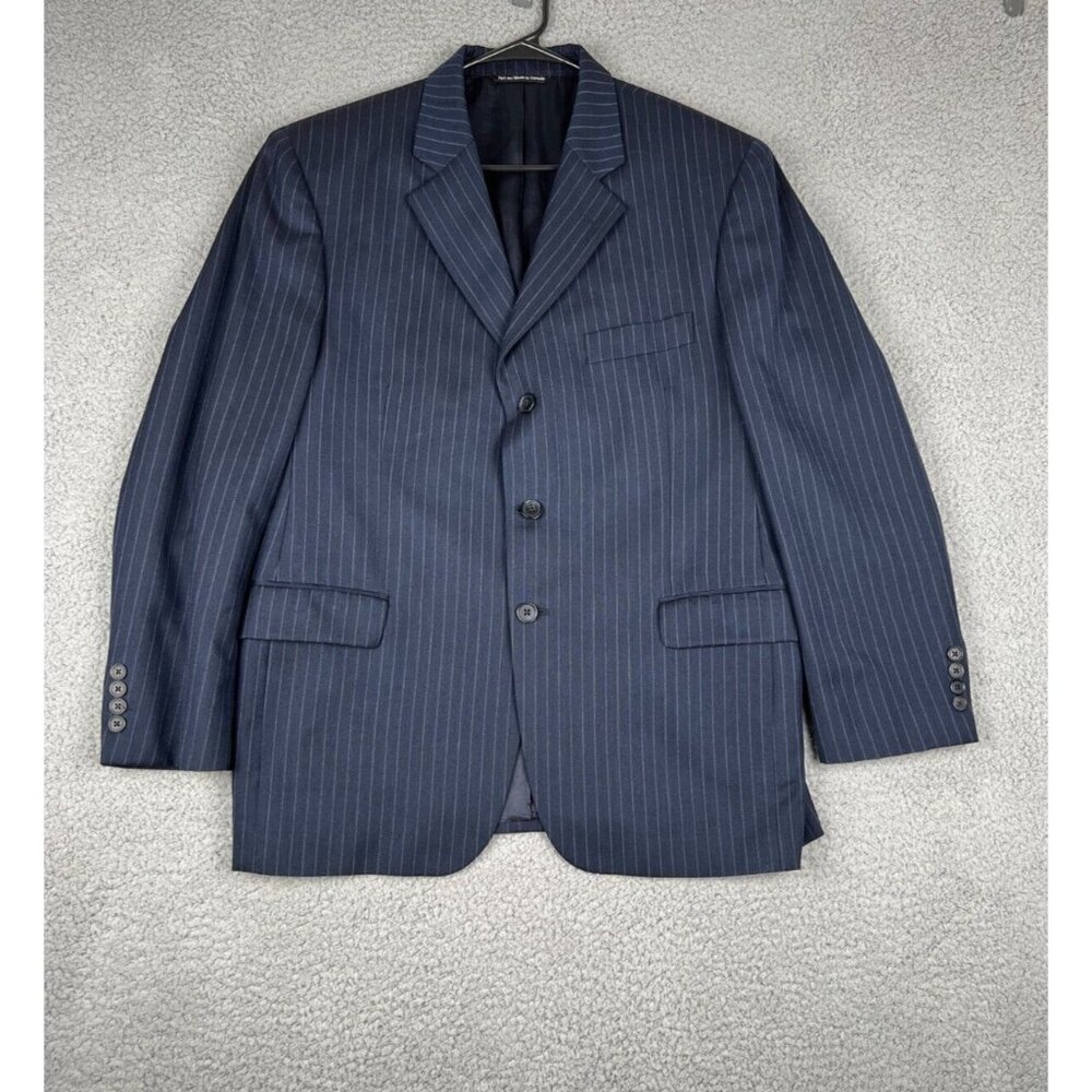 Jack Victor Collection Blazer 42S Men Navy Blue Sport Coat Pin Stripe Dual Vent